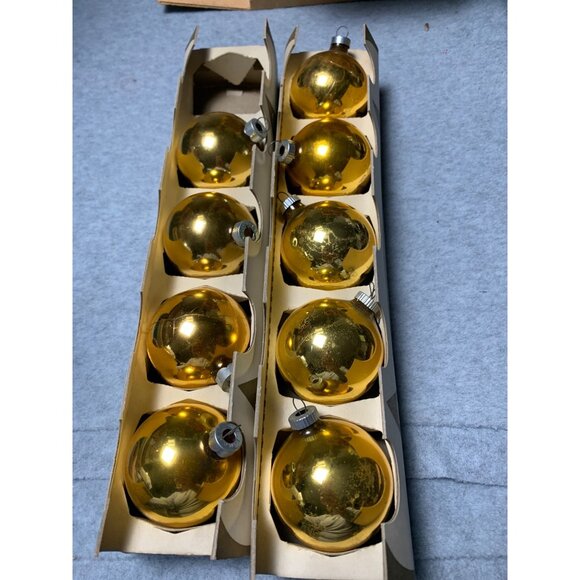 Vintage Newcrest Gold Glass Christmas Tree Ornaments Set of 9 2-Inch Deluxe Qual - Picture 1 of 8